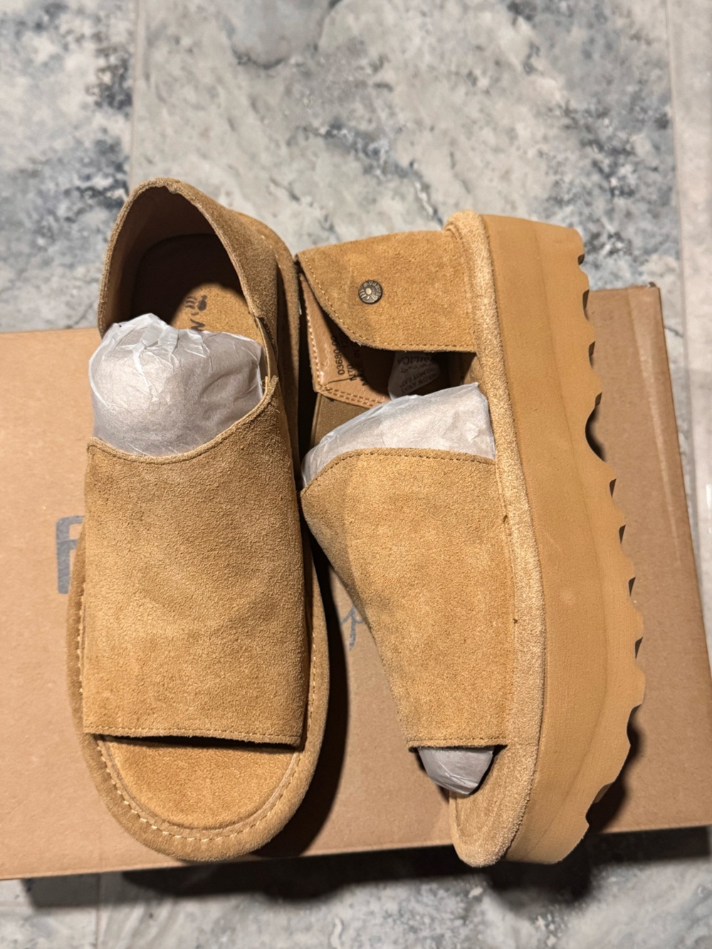 BearPaw Women’s Tan Suede Platform Slide Sandals